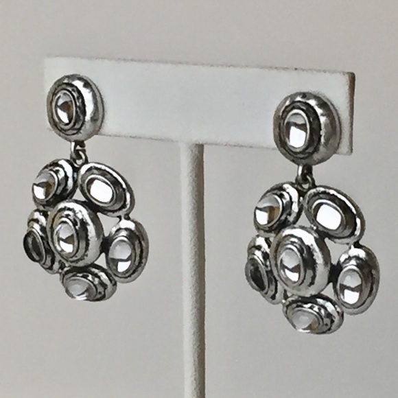 Silver Tone Statement Drop Pierced Earrings - Picture 1 of 8